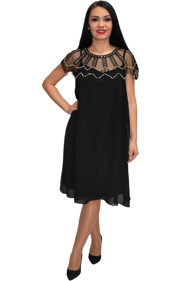 Rochie eleganta cu strasuri, D&J Exclusive, Negru