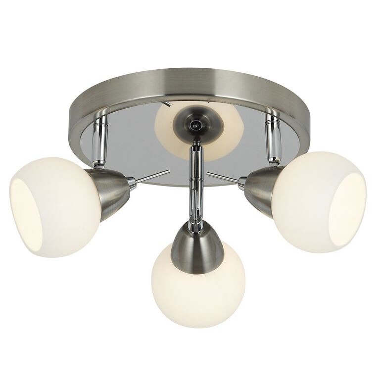 Plafoniera moderna crom+satin Modus 760050-3, cu spoturi directionabile, cu abajururi din sticla opal, G9, 3x3W, Esto Lighting Austria