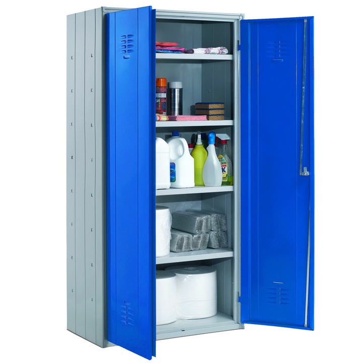 Dulap metalic arhiva cu 4 rafturi 255/90, 900x450x2000 mm (LxlxH), 40 kg/polita, usi color albastru