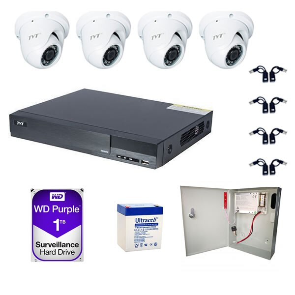 Kit Supraveghere 4 Camere Exterior/ Interior dome 1MP - 20m IR + DVR 4 canale