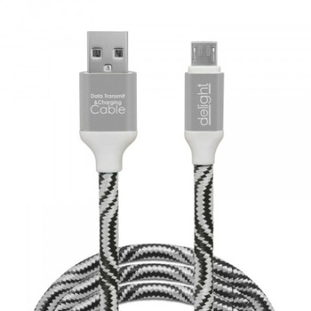 Cablu de date cu invelis textil MicroUSB, Delight, putere 2A, lungime 2 m, culoare alb Cablu de date cu invelis textil MicroUSB, Delight, putere 2A, lungime 2 m, culoare alb