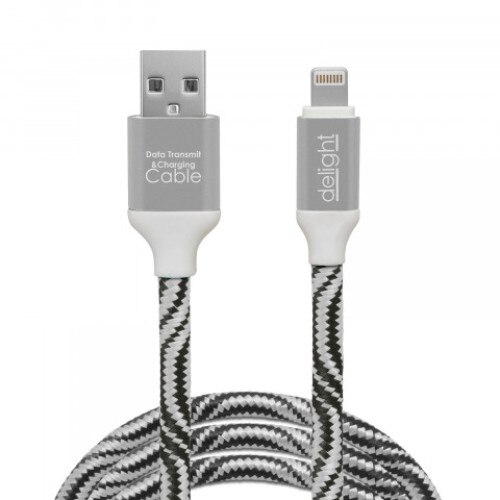 Cablu de date cu invelis textil pt. iPhone cu conexiune „lightning” Delight, putere 2A, lungime 2 m, culoare alb