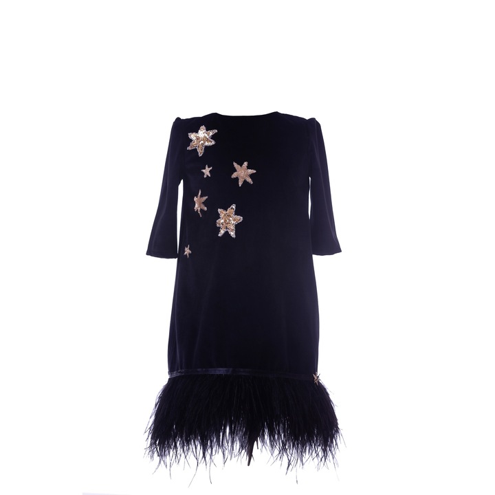 Rochie fetita, Mon Bebe, Auriu/Negru, 104-110 CM