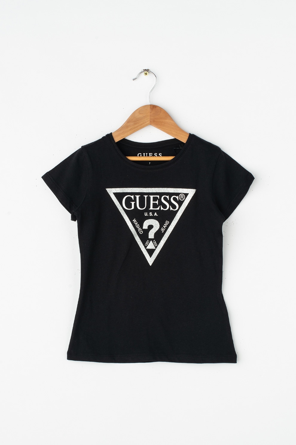 GUESS JEANS, Tricou cu imprimeu logo stralucitor, Negru