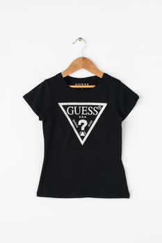 GUESS JEANS, Tricou cu imprimeu logo stralucitor, Negru GUESS JEANS, Tricou cu imprimeu logo stralucitor, Negru