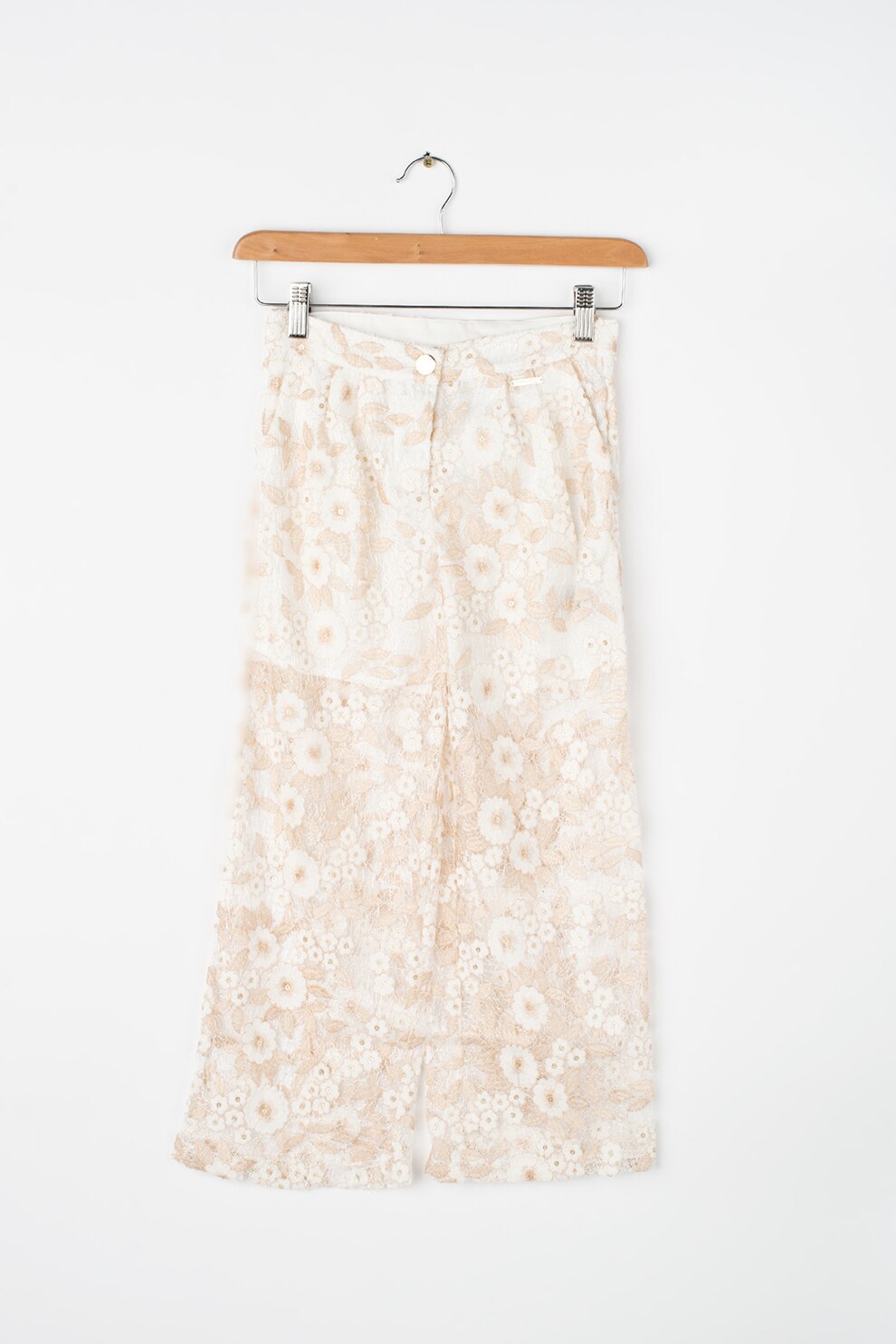 GUESS JEANS, Pantaloni de plasa cu broderii, Auriu/Alb, 135-139 CM