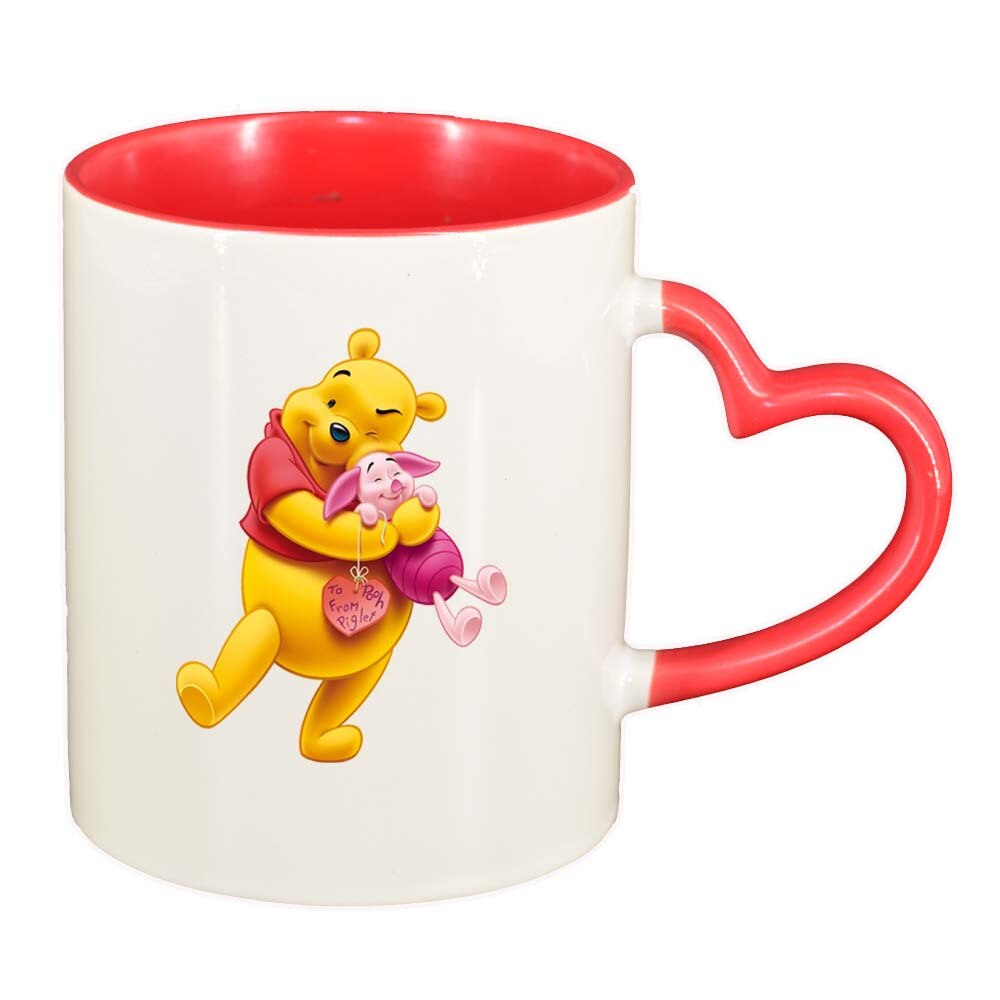 Cana Winnie, interior rosu, maner inima, 330ml, D218