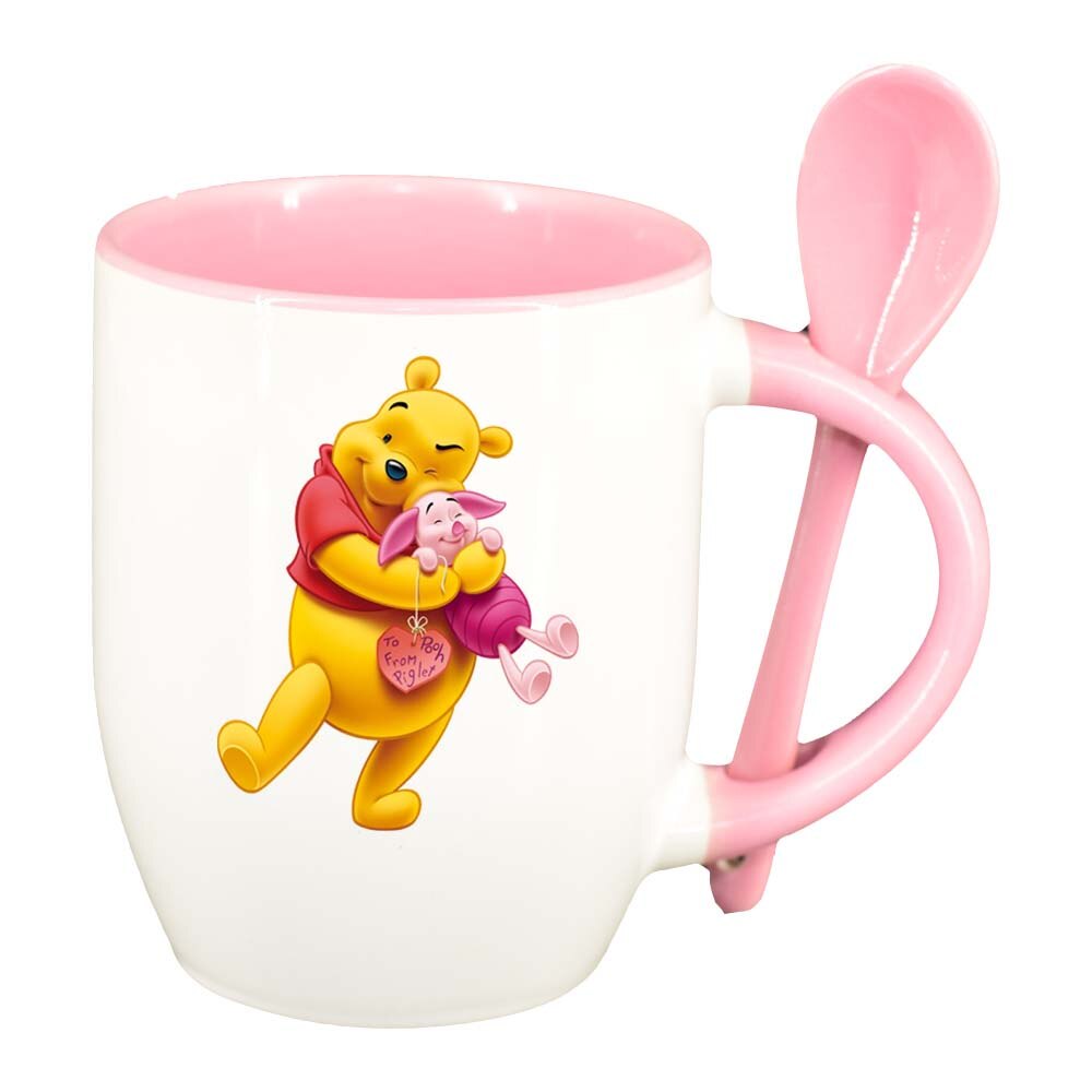 Cana Winnie cu lingurita, interior roz, 330ml, D218