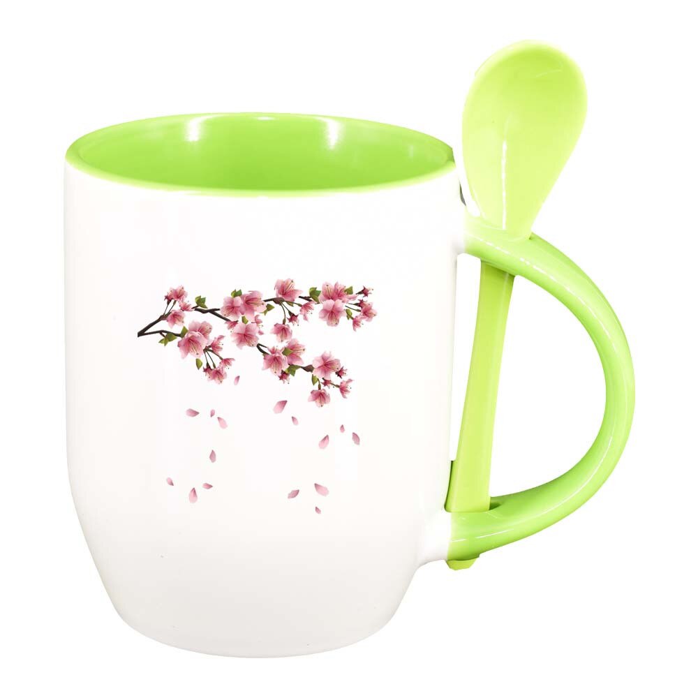 Cana Floare cu lingurita, interior verde deschis, 330ml, D214