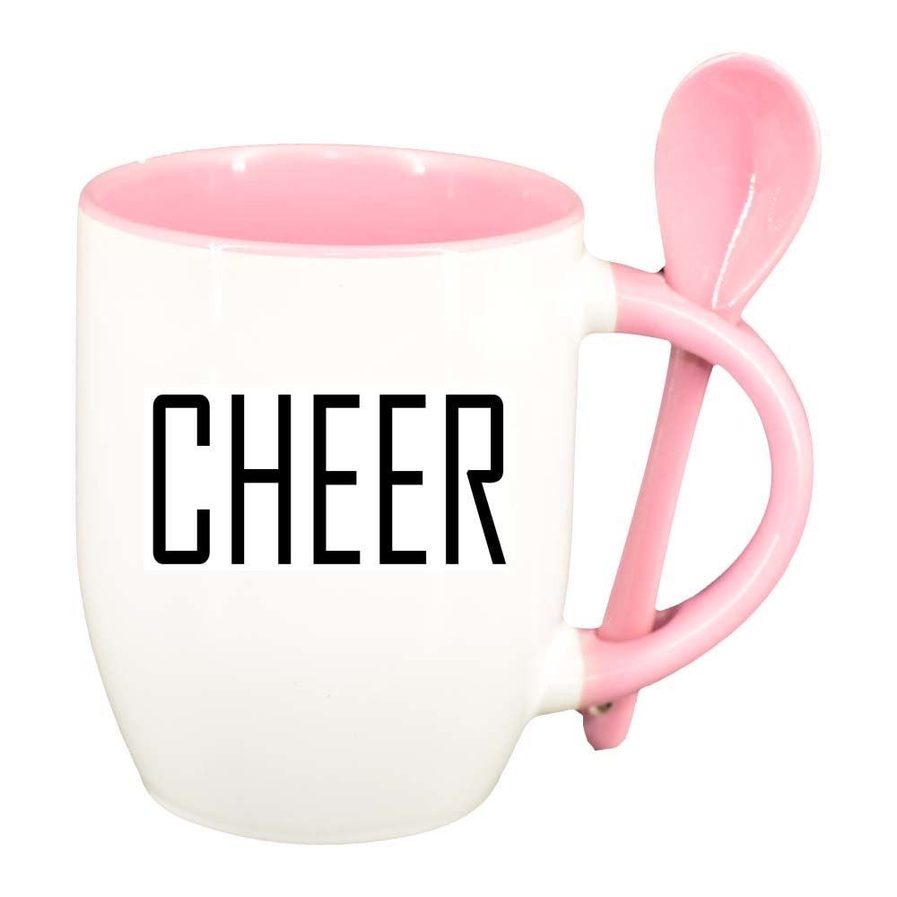 Cana Cheer cu lingurita, interior roz, 330ml, D219