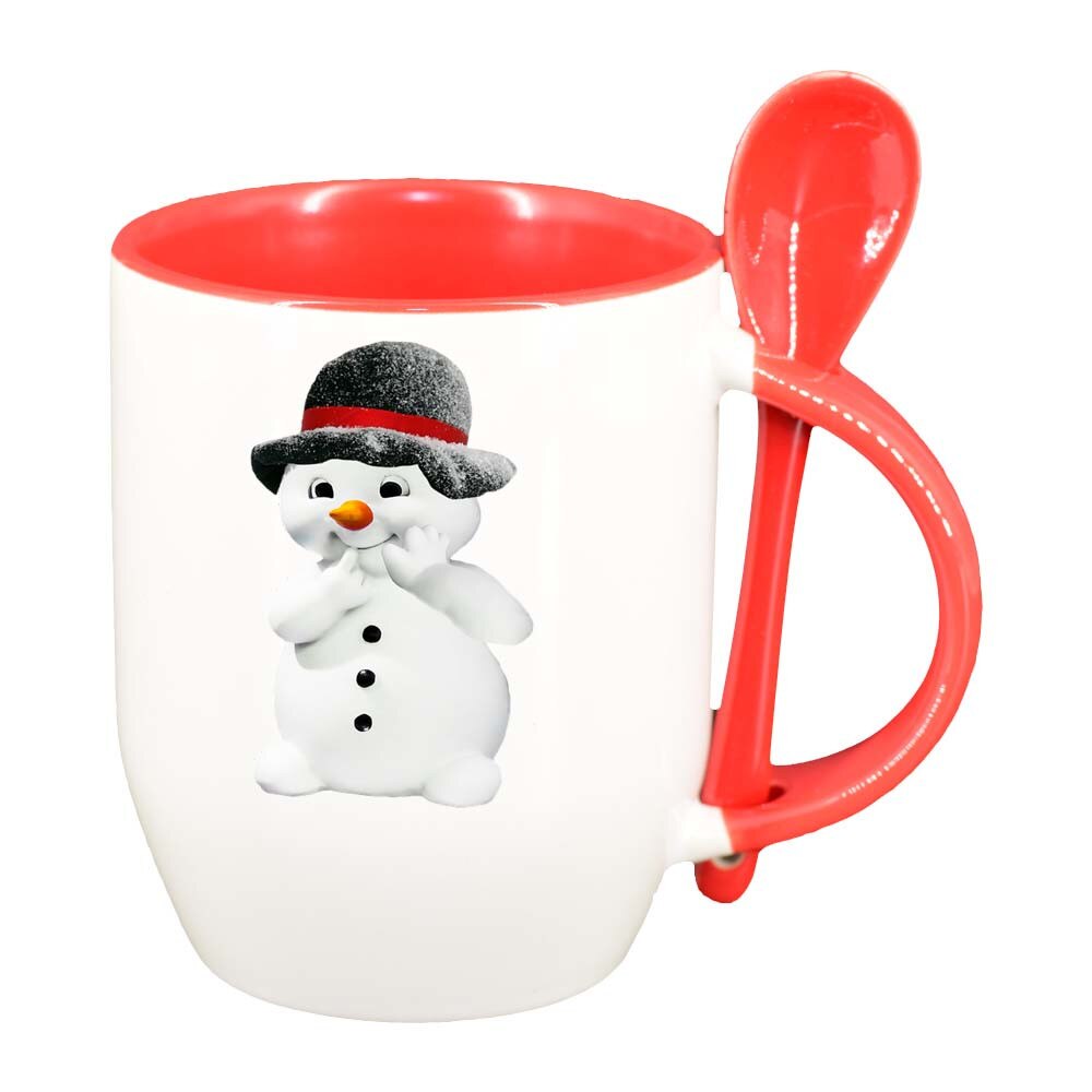 Cana Om de zapada cu lingurita, interior rosu, 330ml, D213