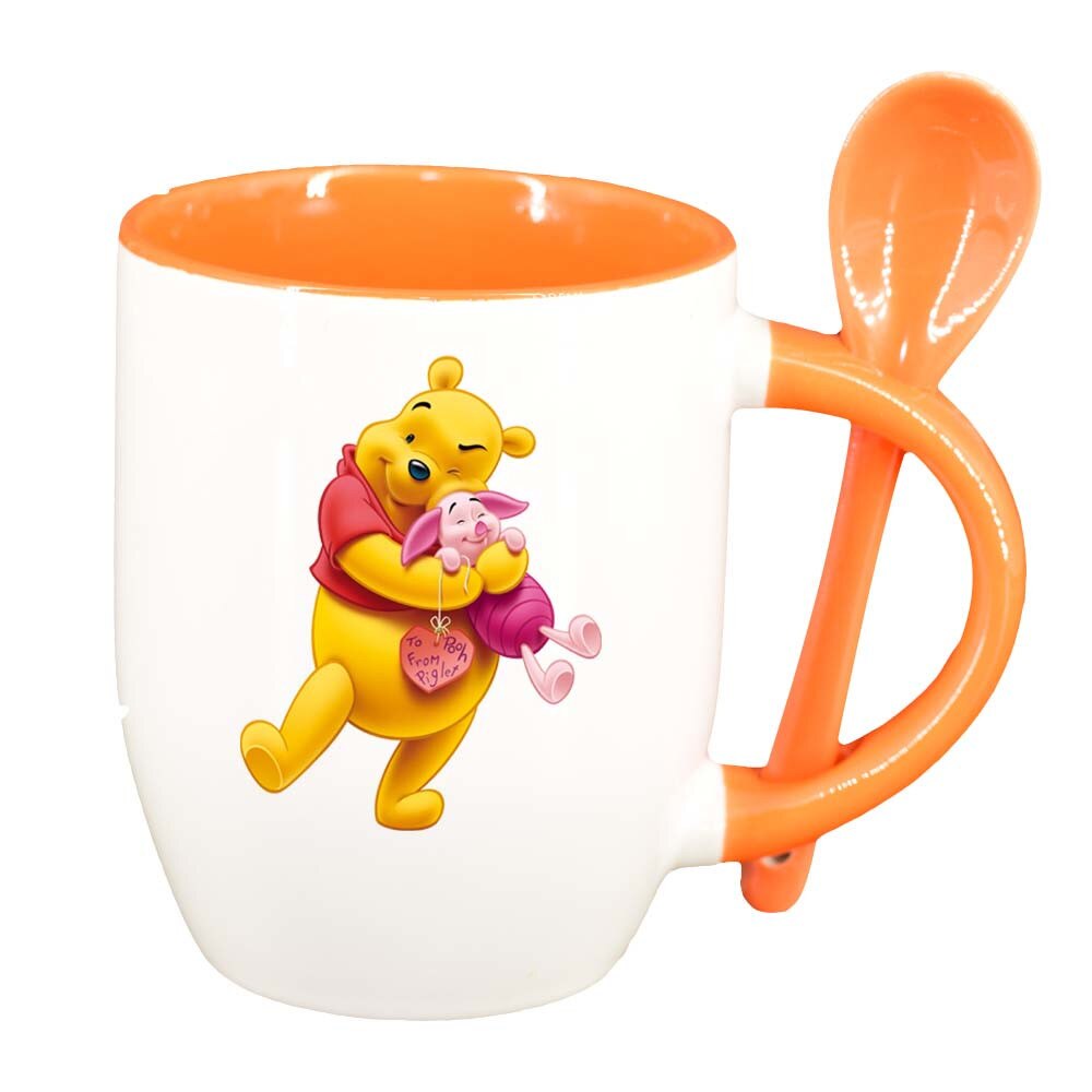 Cana Winnie cu lingurita, interior portocaliu, 330ml, D218