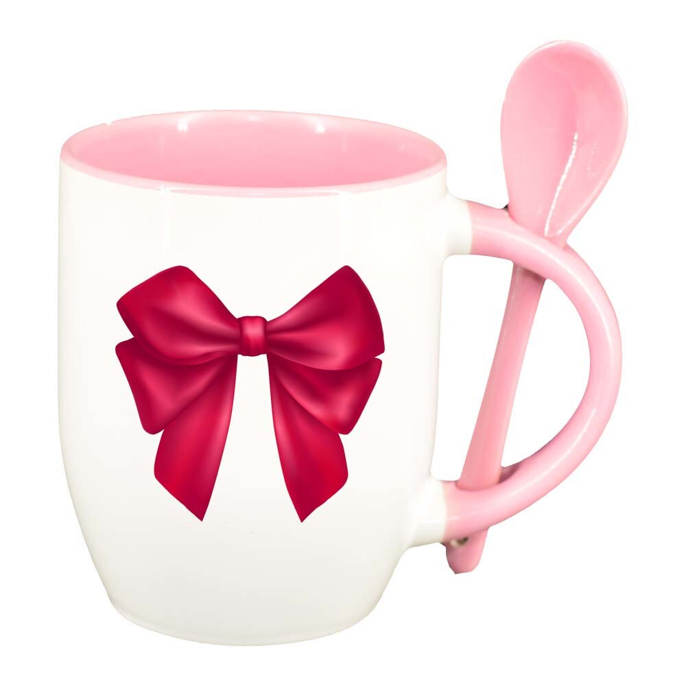 Cana Bow cu lingurita, interior roz, 330ml, D217