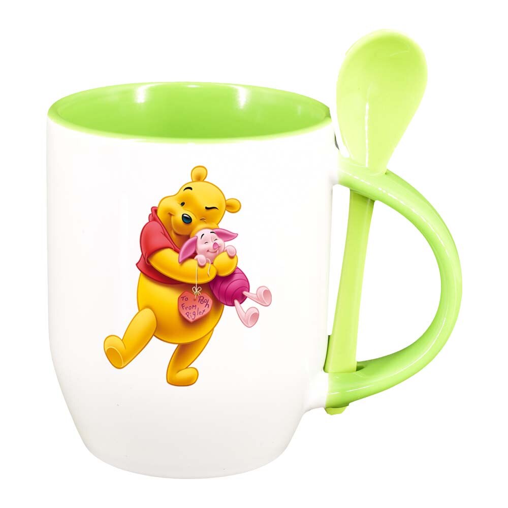 Cana Winnie cu lingurita, interior verde deschis, 330ml, D218