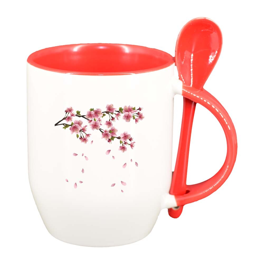 Cana Floare cu lingurita, interior rosu, 330ml, D214