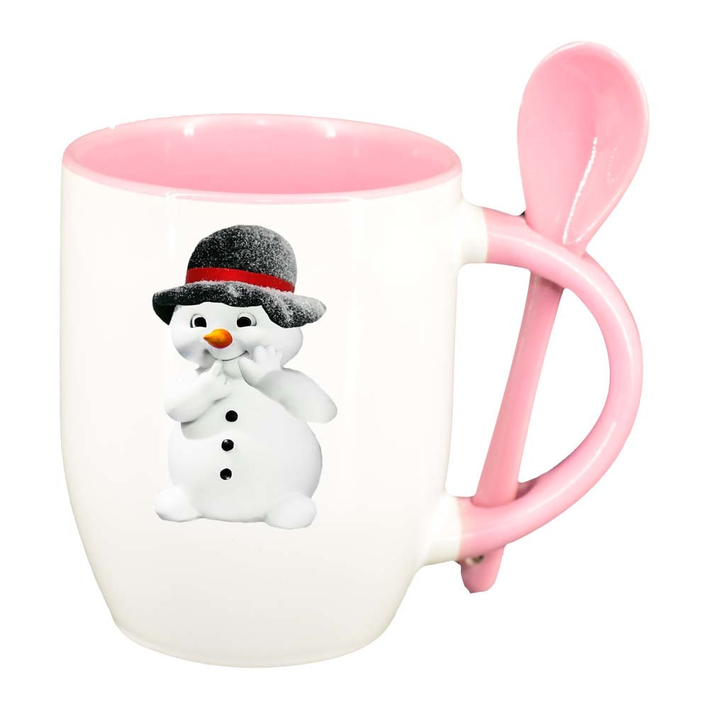 Cana Om de zapada cu lingurita, interior roz, 330ml, D213