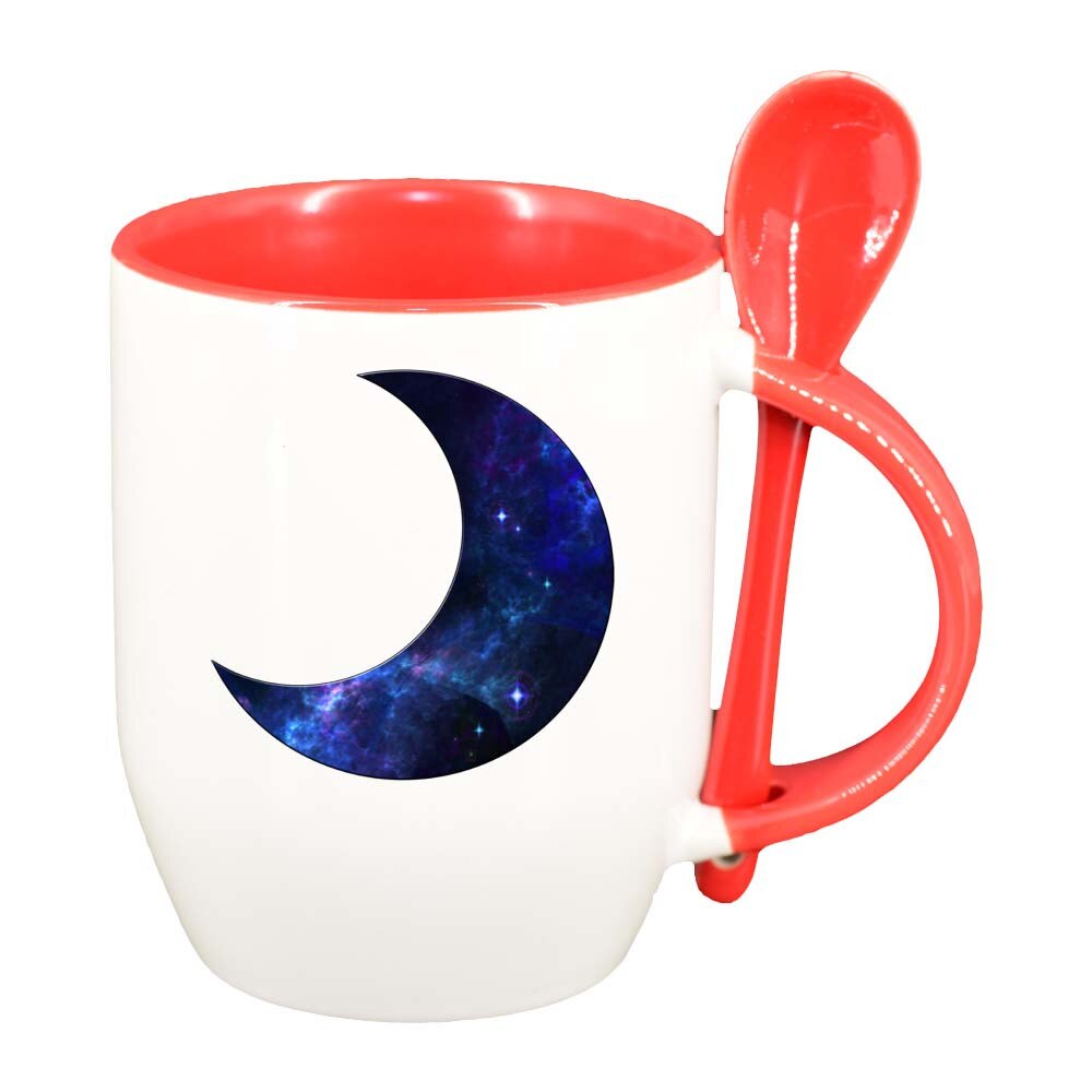 Cana Moon cu lingurita, interior rosu, 330ml, D221