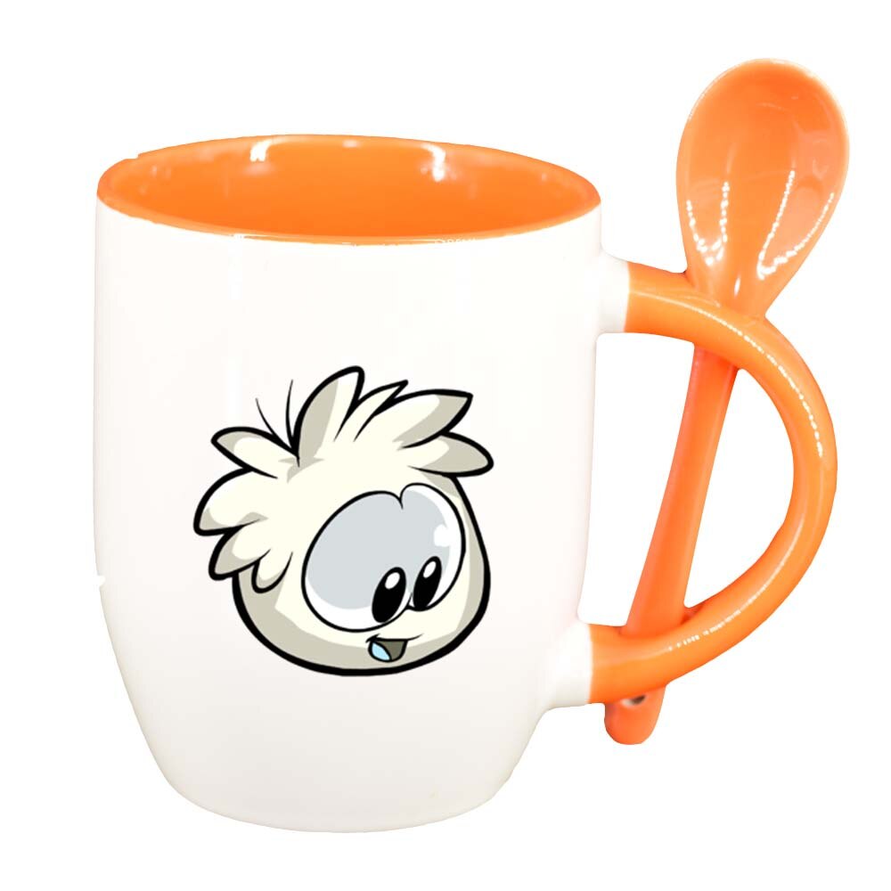 Cana Cartoon cu lingurita, interior portocaliu, 330ml, D220