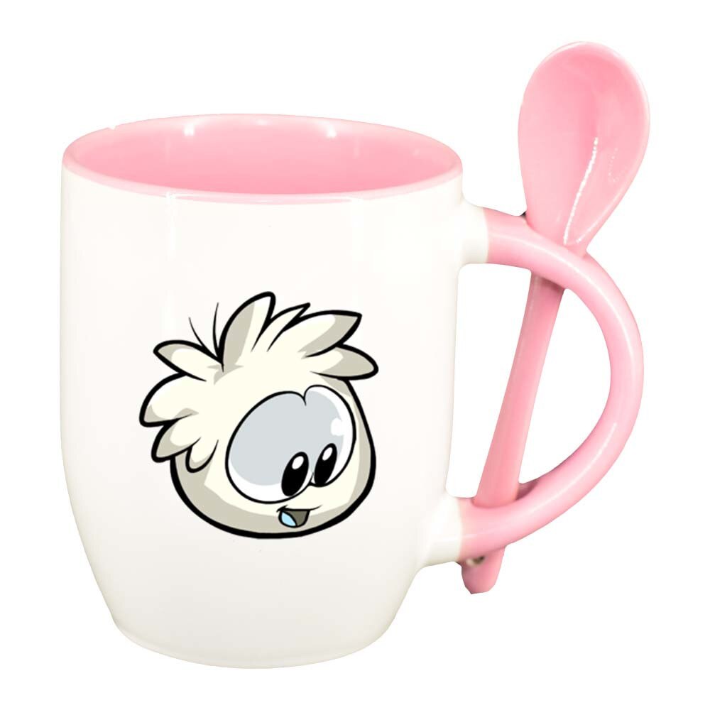 Cana Cartoon cu lingurita, interior roz, 330ml, D220