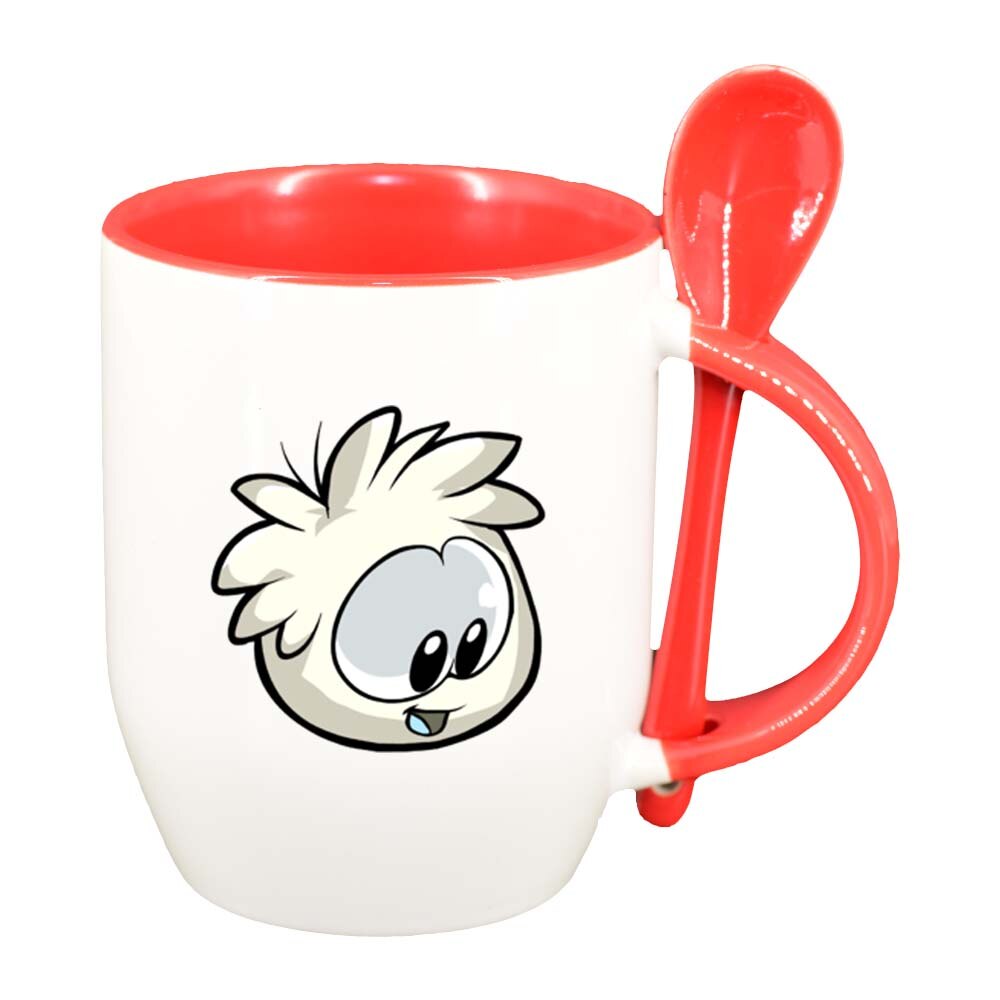 Cana Cartoon cu lingurita, interior rosu, 330ml, D220