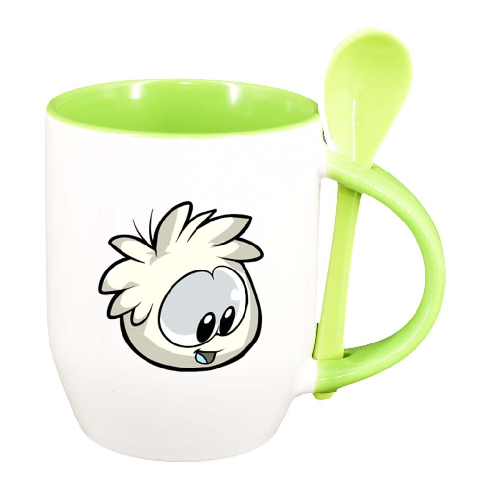 Cana Cartoon cu lingurita, interior verde deschis, 330ml, D220