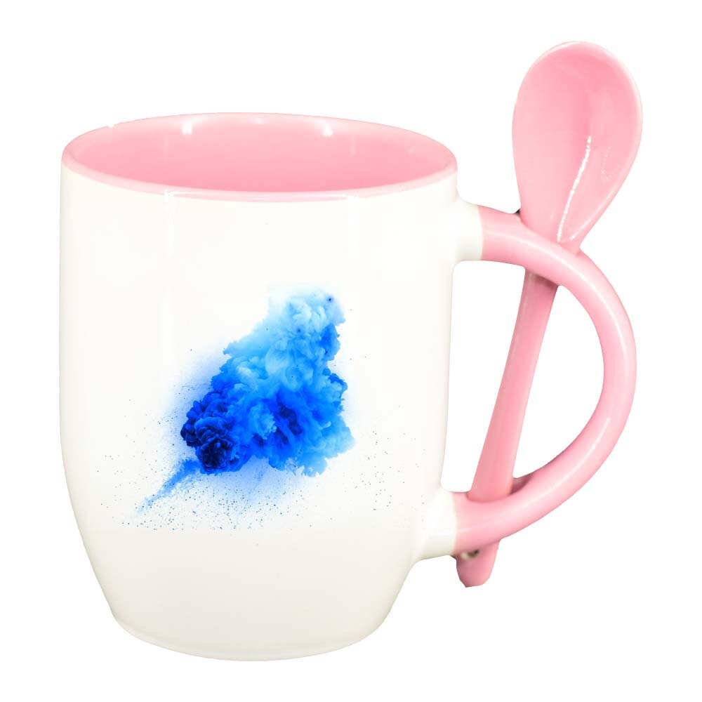 Cana Colour cu lingurita, interior roz, 330ml, D222