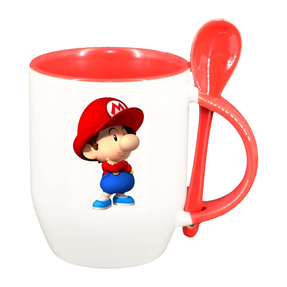 Cana Mario cu lingurita, interior rosu, 330ml, D223