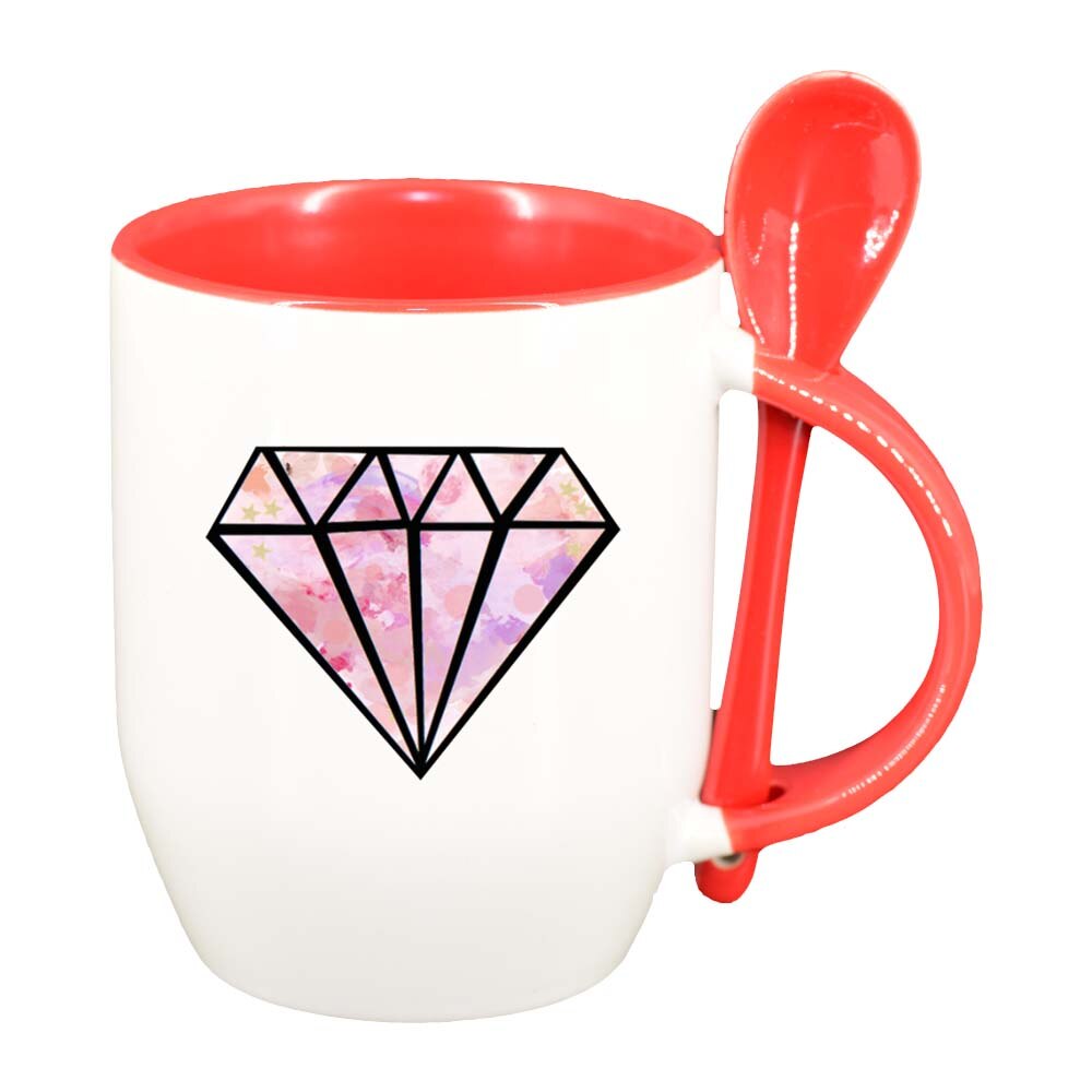 Cana Diamant cu lingurita, interior rosu, 330ml, D224