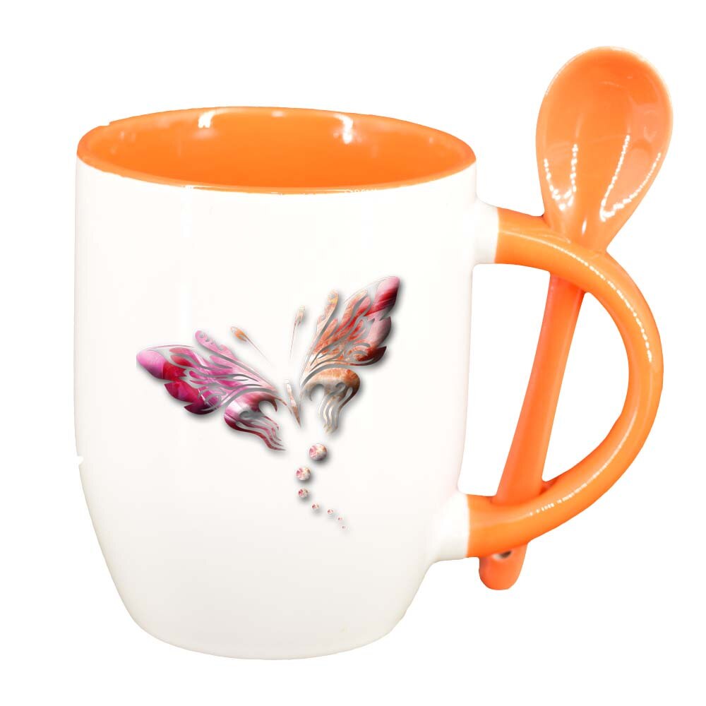 Cana Fluture cu lingurita, interior portocaliu, 330ml, D233