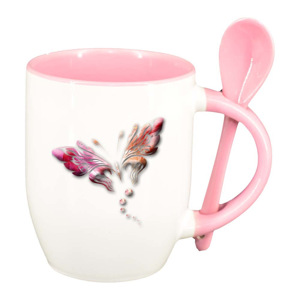Cana Fluture cu lingurita, interior roz, 330ml, D233