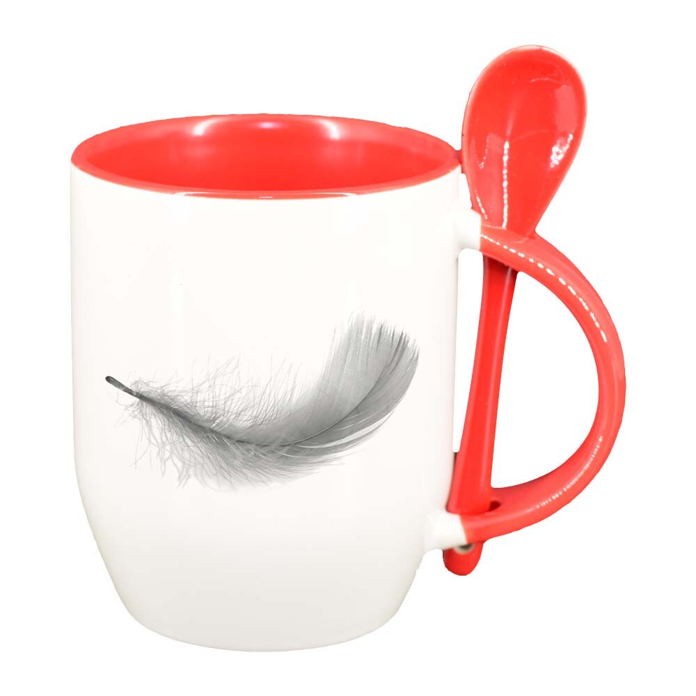 Cana Feather cu lingurita, interior rosu, 330ml, D231