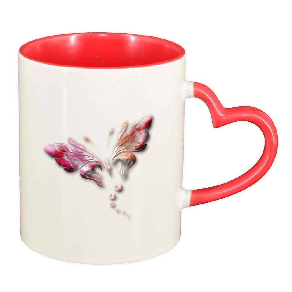 Cana Fluture, interior rosu, maner inima, 330ml, D233