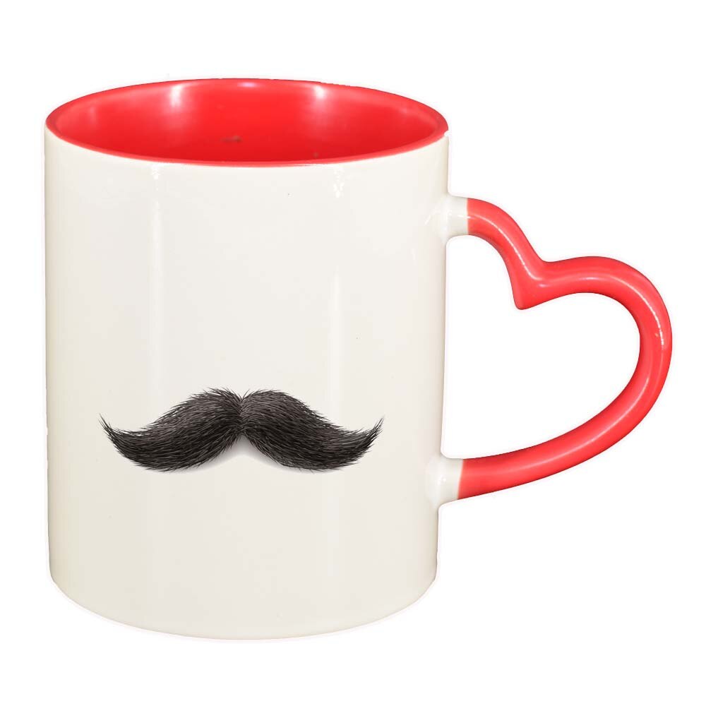 Cana Mustache, interior rosu, maner inima, 330ml, D234