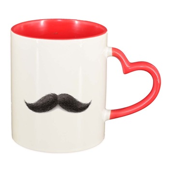 Cana Mustache, interior rosu, maner inima, 330ml, D234 Cana Mustache, interior rosu, maner inima, 330ml, D234