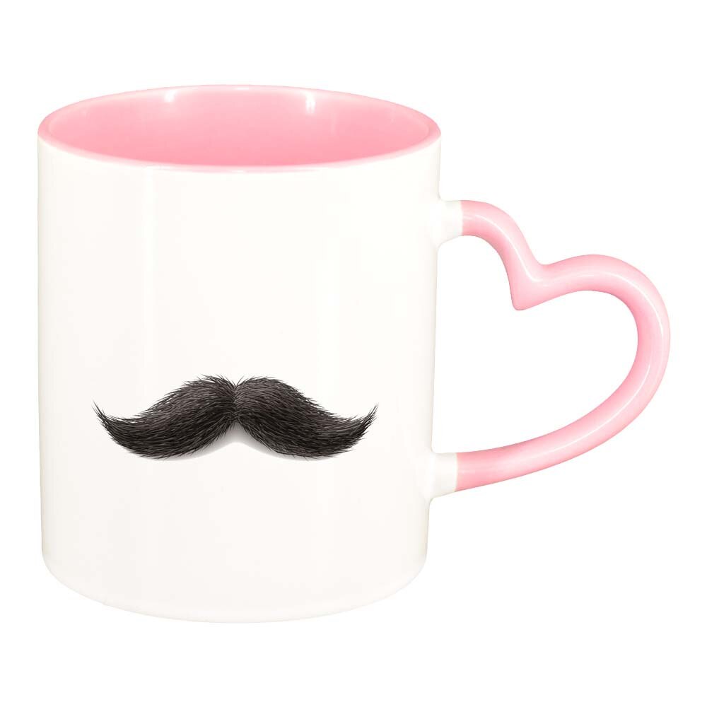 Cana Mustache, interior roz, maner inima, 330ml, D234