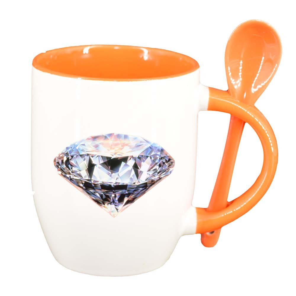 Cana Diamant cu lingurita, interior portocaliu, 330ml, D240