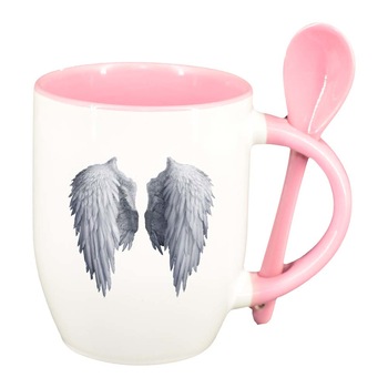 Cana Inger cu lingurita, interior roz, 330ml, D238 Cana Inger cu lingurita, interior roz, 330ml, D238