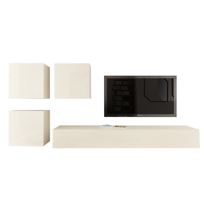 Set Mobila Living Modular Quadro 17 , MDF Lucios, CREM, Dimensiune 310 cm