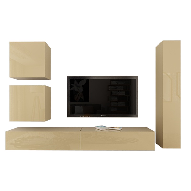 Set Mobila Living Modular Quadro 18 , MDF Lucios, CAPPUCCINO, Dimensiune 280 cm