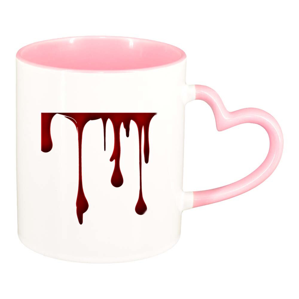 Cana Ciocolata, interior roz, maner inima, 330ml, D239