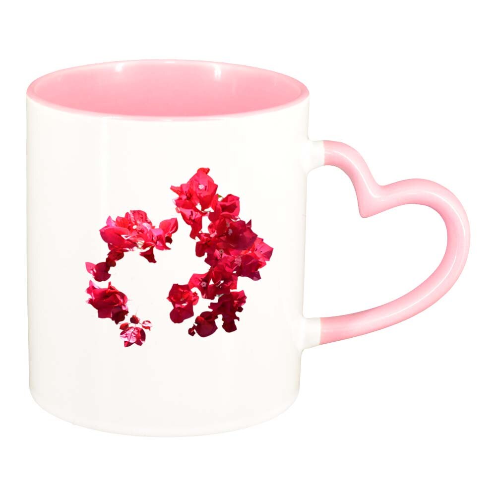 Cana Floare, interior roz, maner inima, 330ml, D247