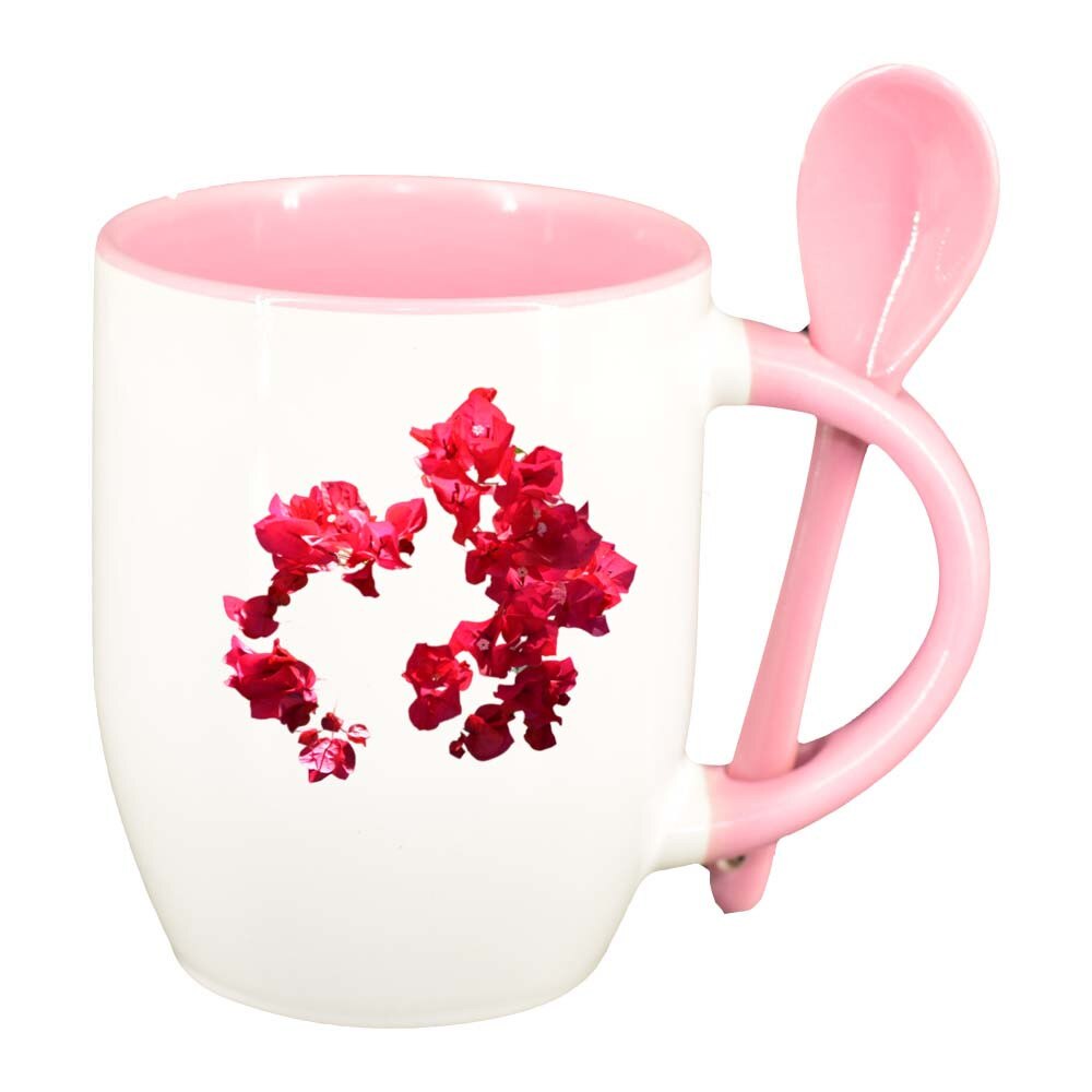 Cana Floare cu lingurita, interior roz, 330ml, D247