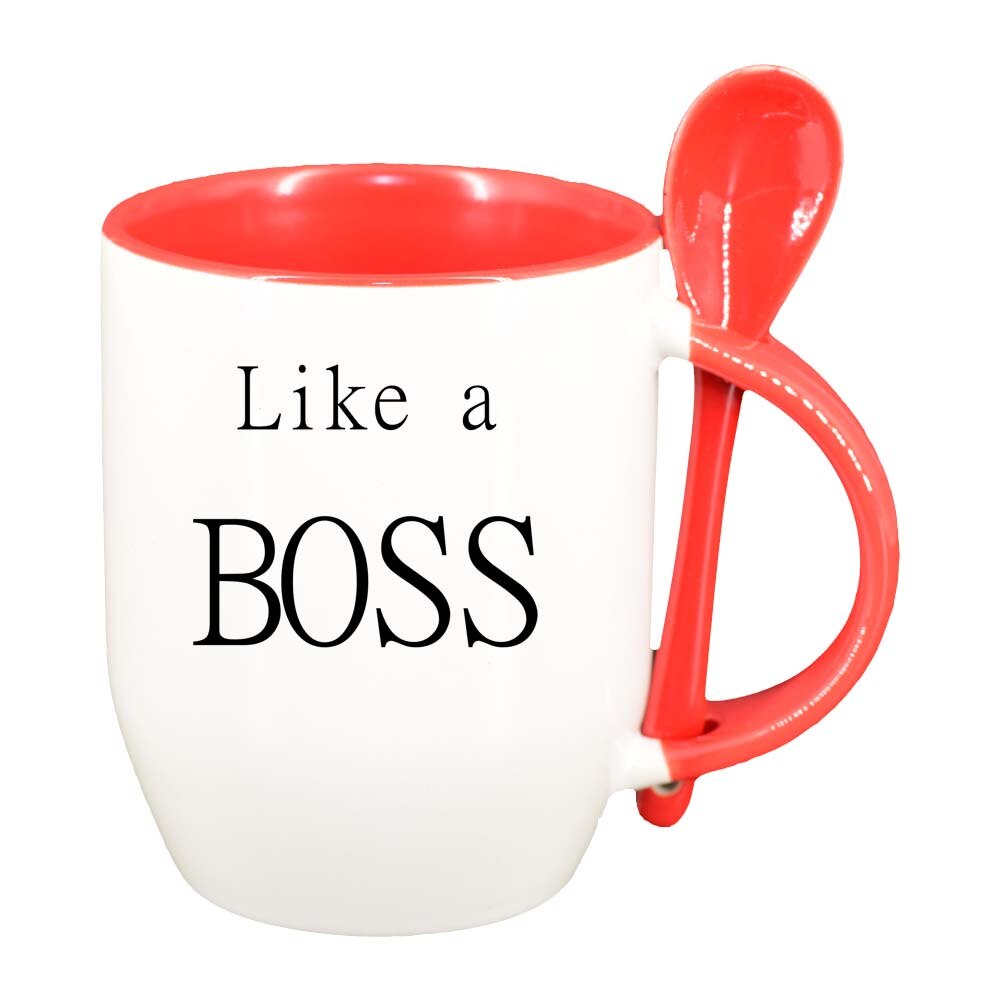 Cana Boss cu lingurita, interior rosu, 330ml, D249