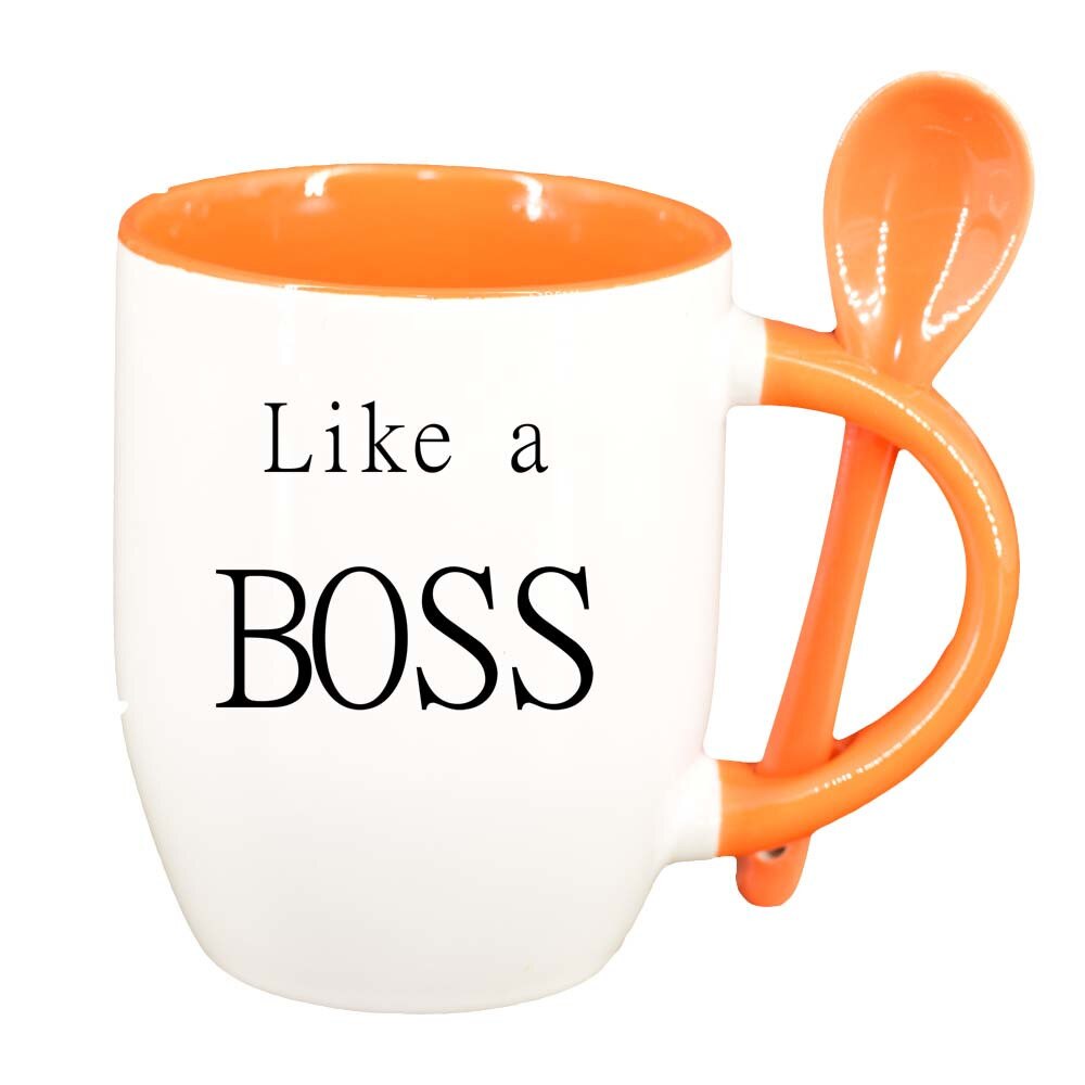 Cana Boss cu lingurita, interior portocaliu, 330ml, D249