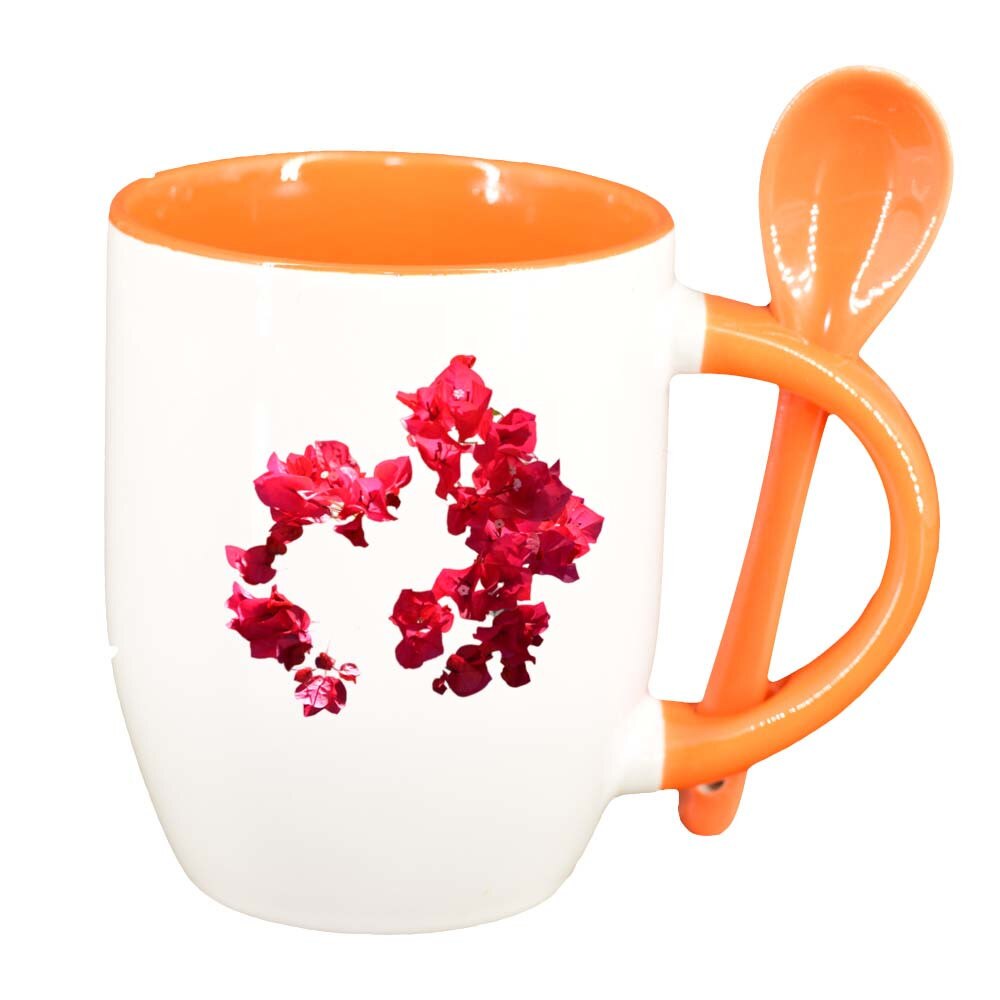 Cana Floare cu lingurita, interior portocaliu, 330ml, D247