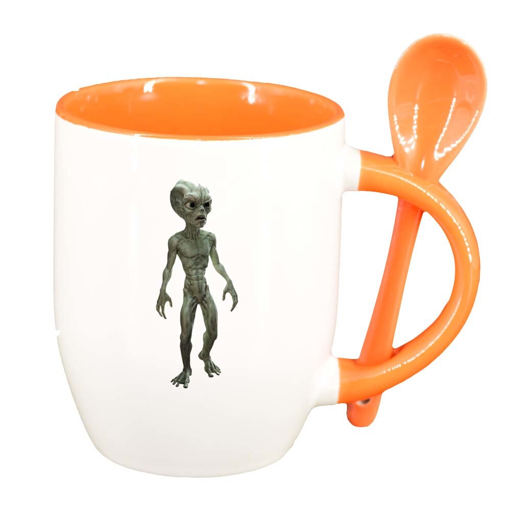Cana Alien cu lingurita, interior portocaliu, 330ml, D244