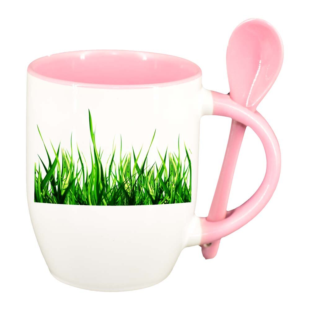 Cana Iarba cu lingurita, interior roz, 330ml, D242