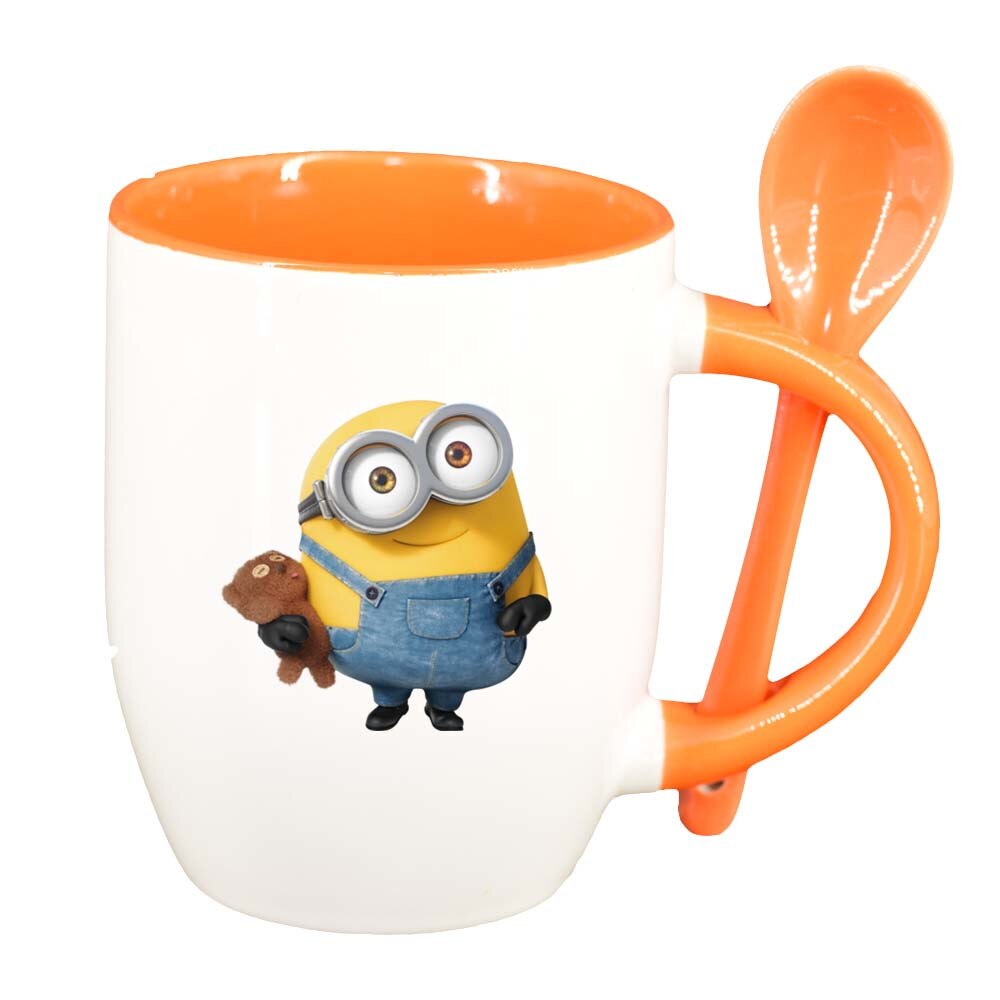 Cana Minion cu lingurita, interior portocaliu, 330ml, D246