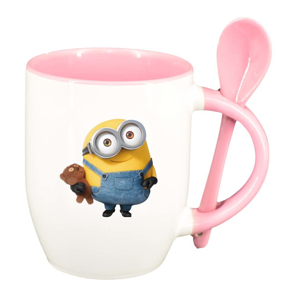 Cana Minion cu lingurita, interior roz, 330ml, D246
