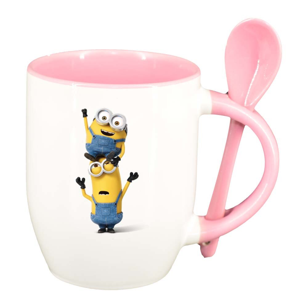 Cana Minion cu lingurita, interior roz, 330ml, D245
